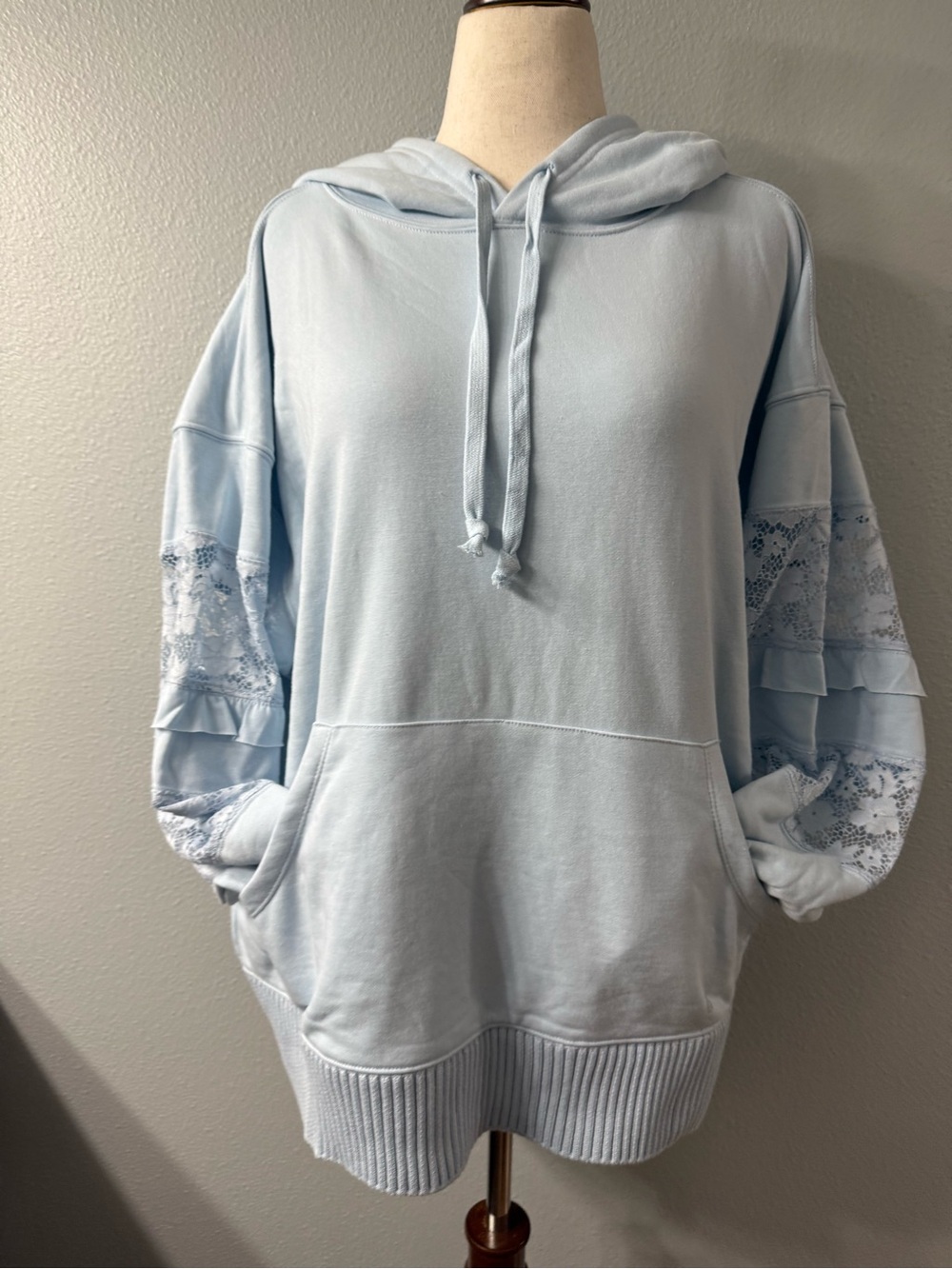 AS Revival Lace Sleeve Oversized Hoodie NWT Blue Boho French Terry Medium - Picture 2 of 8